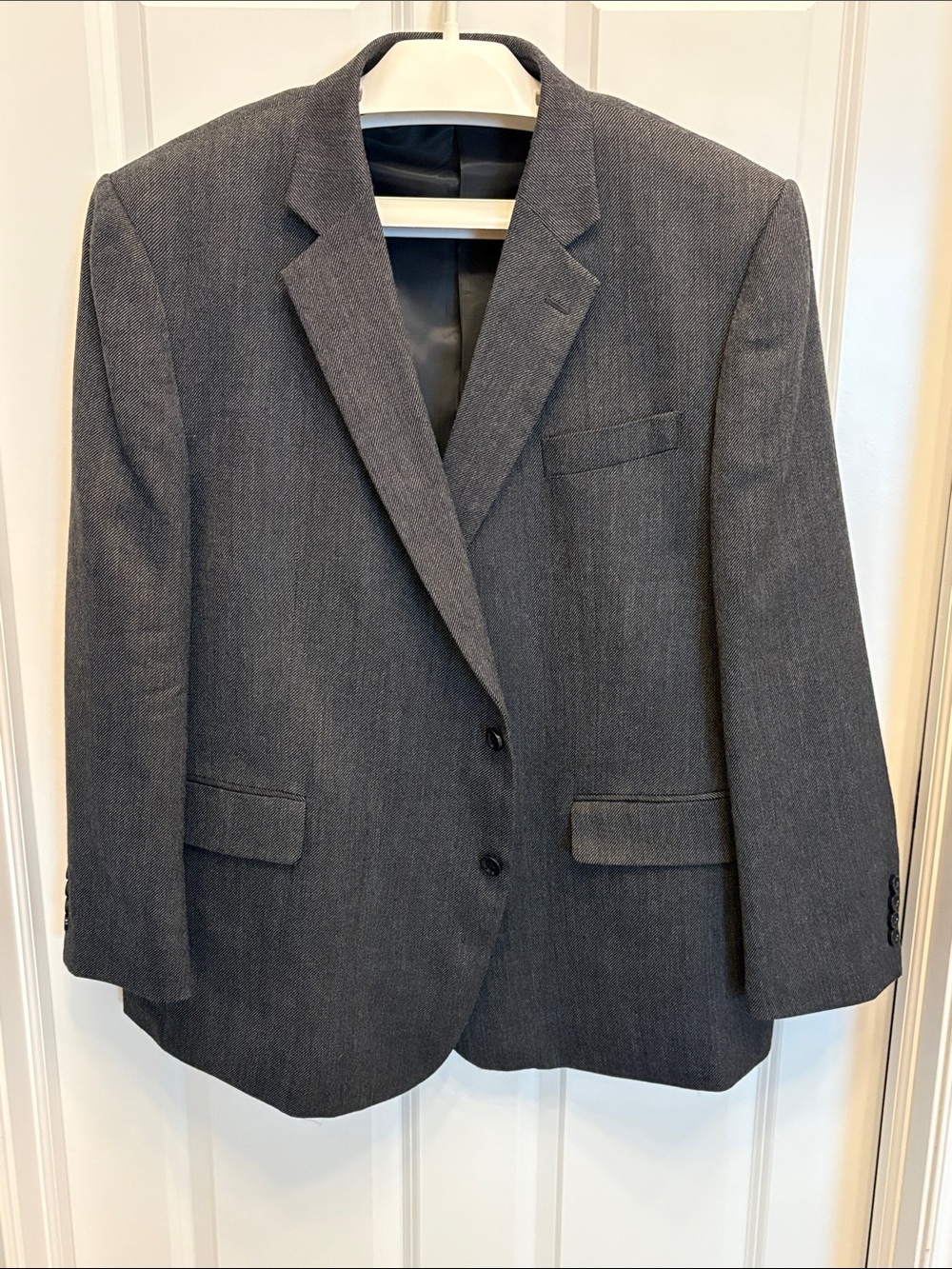 Stafford Men's Dark Charcoal Wool Notch-Lapel Two-Button Blazer 52R Sport Coat